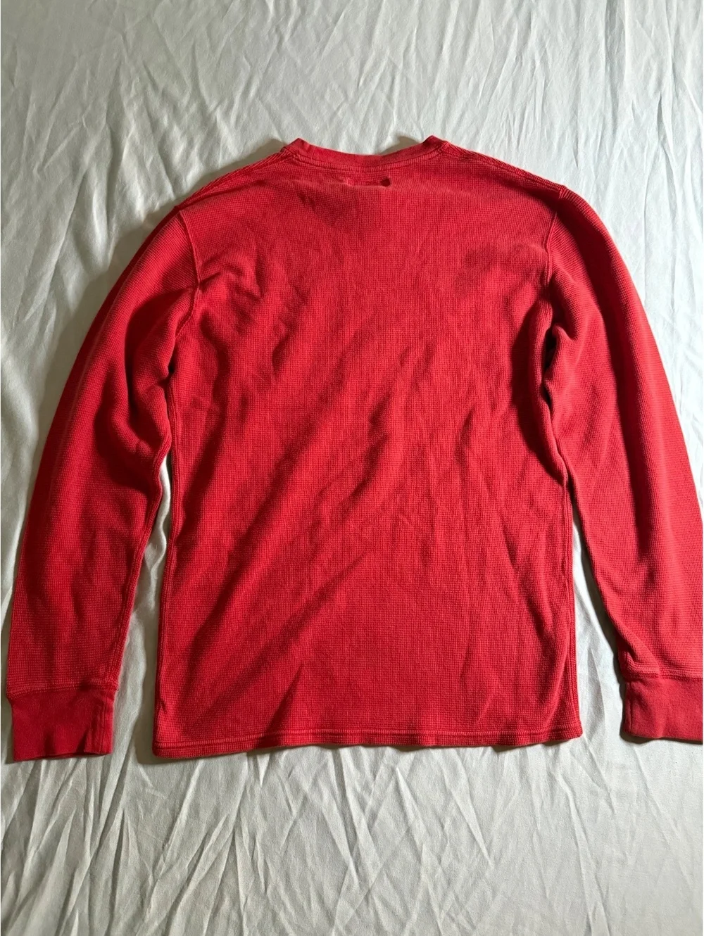 Polo Ralph Lauren Men's Medium Red Long-Sleeve Waffle Knit Cotton Shirt with Emb